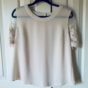 Spring embroidered cap sleeve shirt